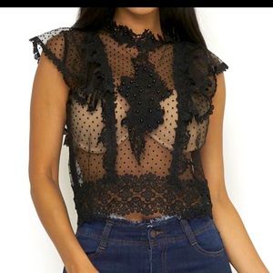 Sleeveless Sheer Ruffle Crop Top NWT